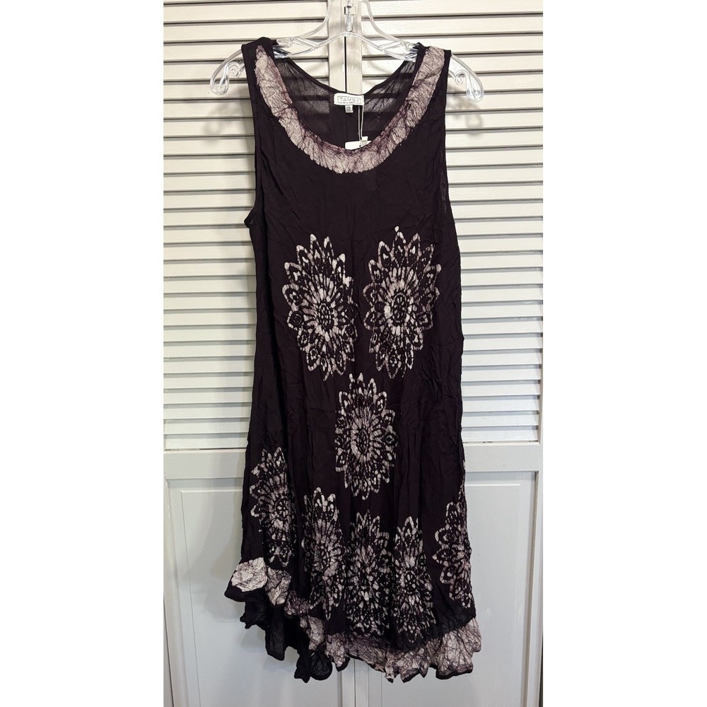 Tamsy Tie Dye Tank Sun Dress NWT Plum/Cream Size One Size Rayon Scoop Neck